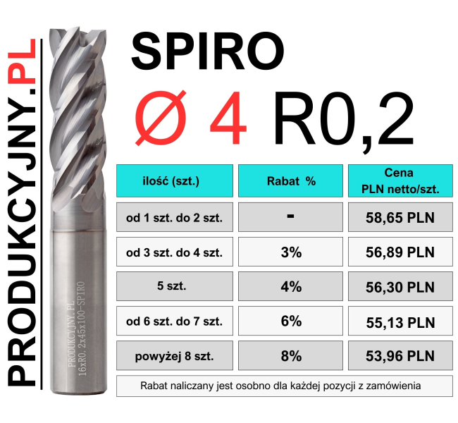 Frez fi 4 R0,2 SPIRO